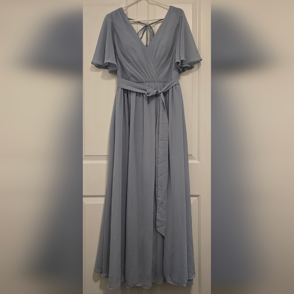 Dusty Blue Dress bridesmaid - with slit and pockets! - Picture 3 of 9